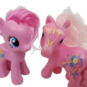 My Little Pony MLP Pinkie Pie x2 Toy Figures 3" PVC Cake Toppers Brushable Hair